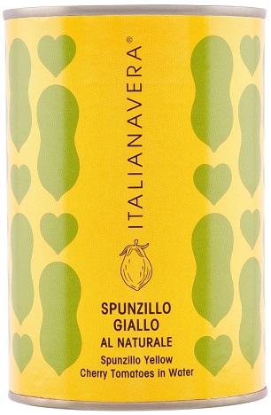 Pomodorino Spunzillo Giallo gelbe Kirschtomaten in eigenem Saft ganz und ungeschält, 400 g Italianavera 